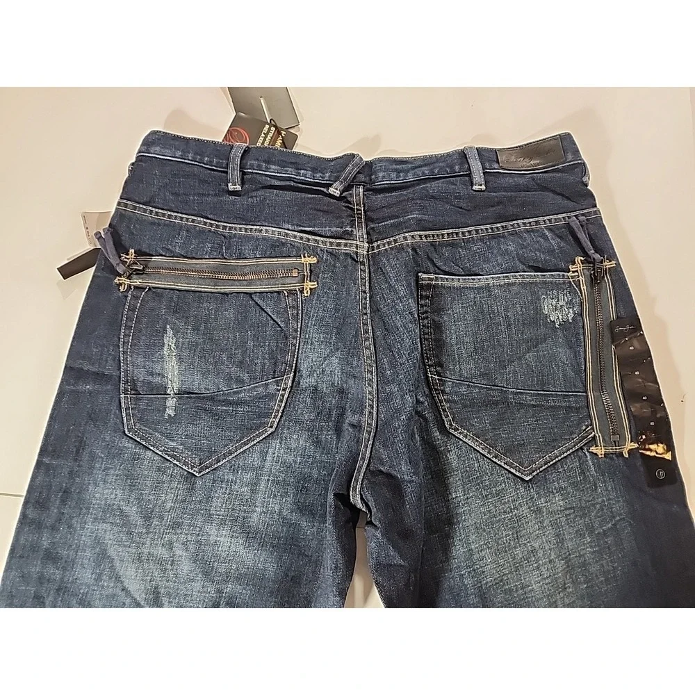 Sean John 40x33 Hamilton Distressed Jeans Zipper Pocket Detail Blue Relaxed Fit - Picture 10 of 12